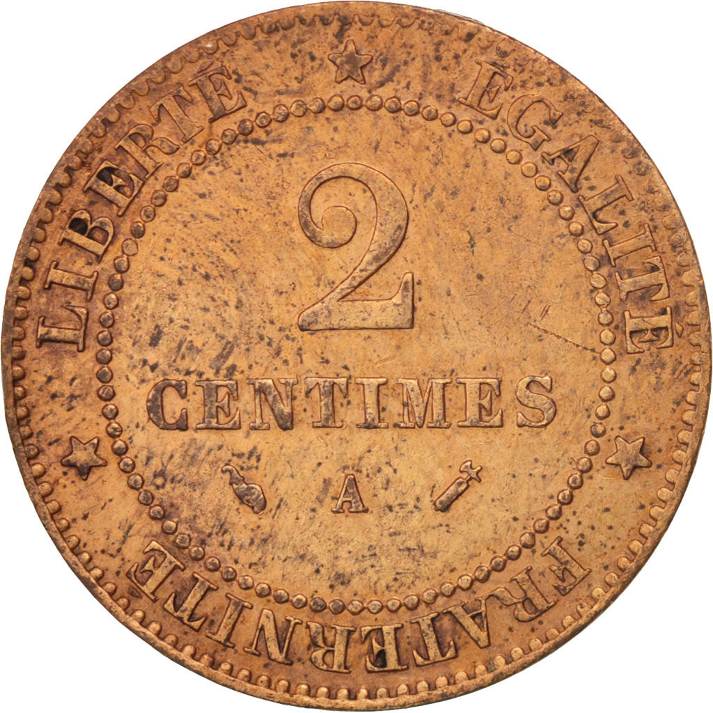France, Cérès, 2 Centimes, 1883, Paris, VF(20-25), Bronze, KM:827.1