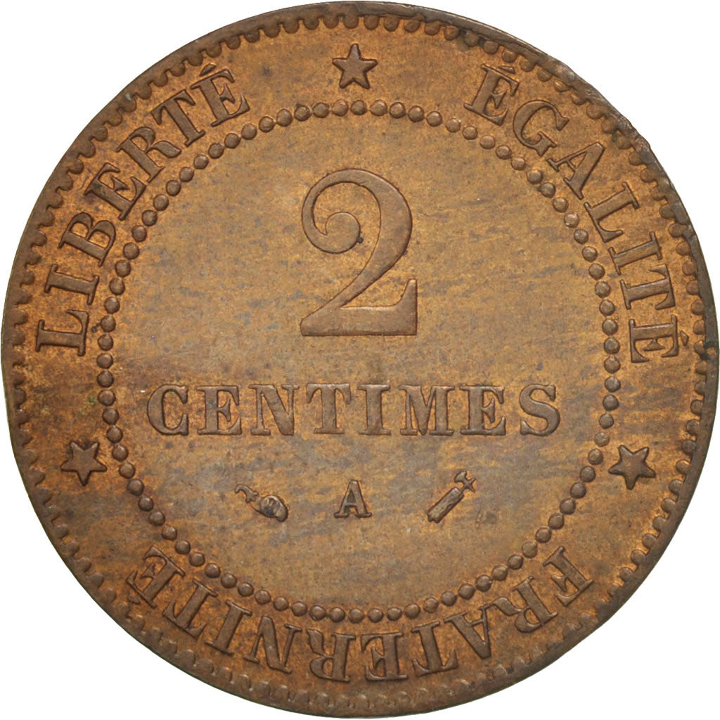 France, Cérès, 2 Centimes, 1888, Paris, AU(50-53), Bronze, KM:827.1