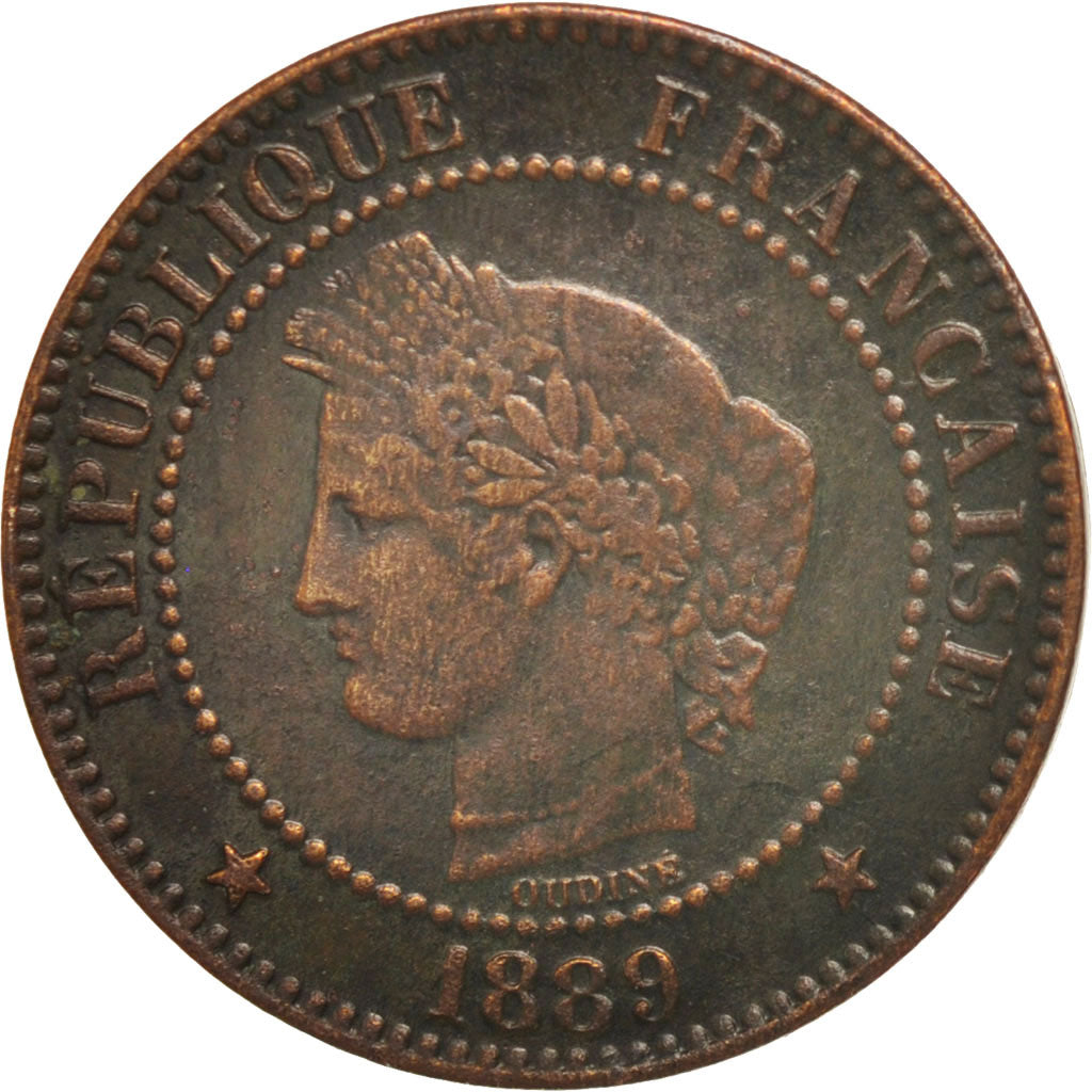 France, Cérès, 2 Centimes, 1889, Paris, VF(30-35), Bronze, KM:827.1