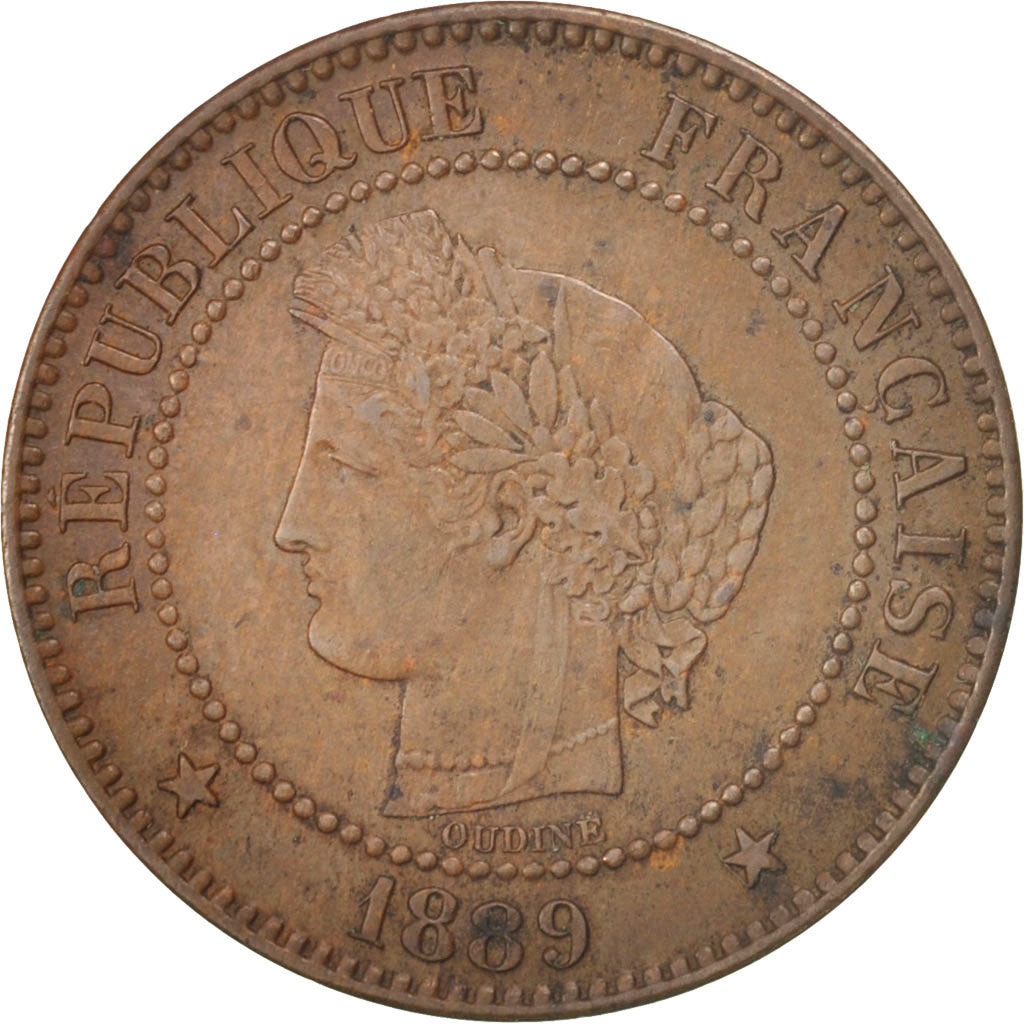 France, Cérès, 2 Centimes, 1889, Paris, EF(40-45), Bronze, KM:827.1