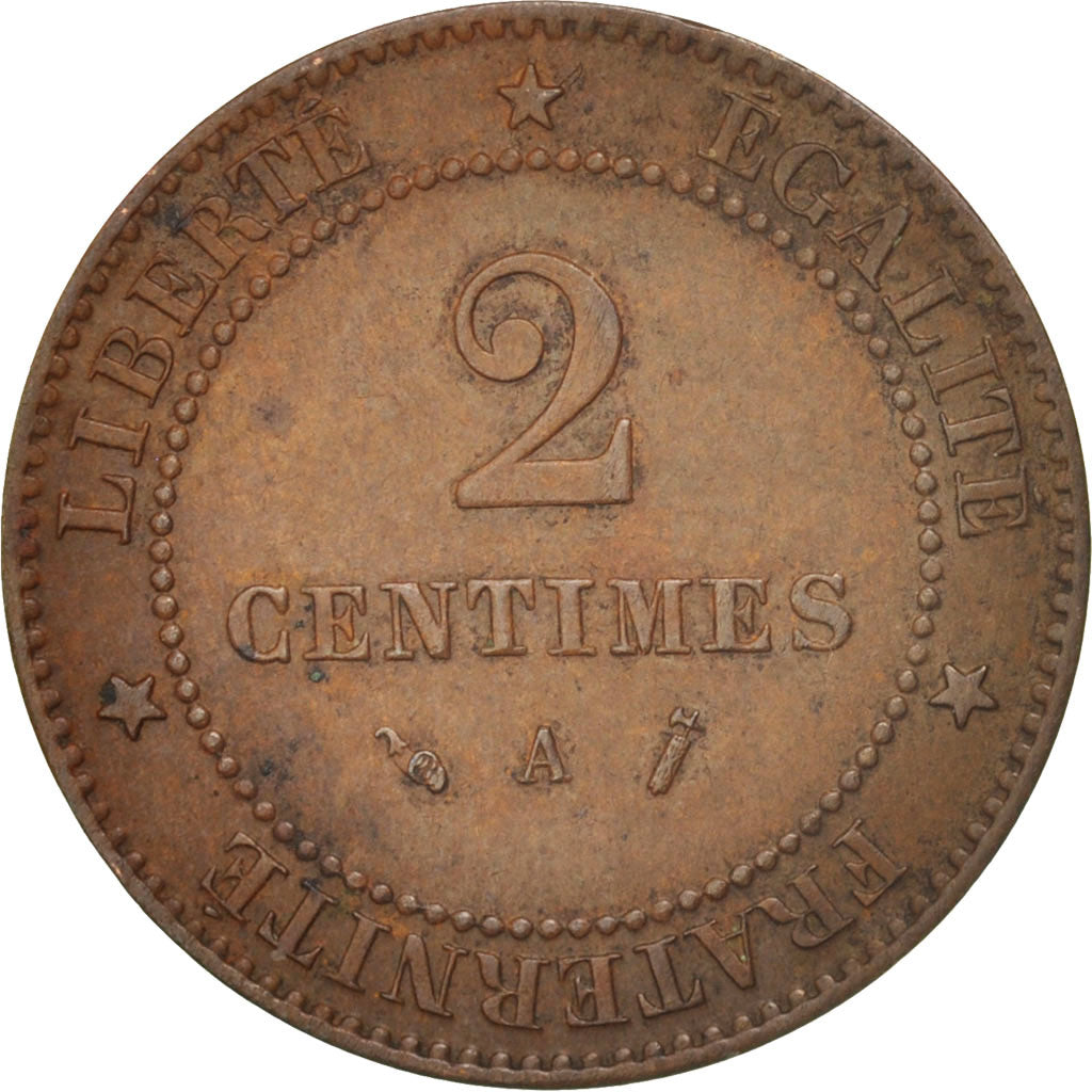 France, Cérès, 2 Centimes, 1889, Paris, EF(40-45), Bronze, KM:827.1
