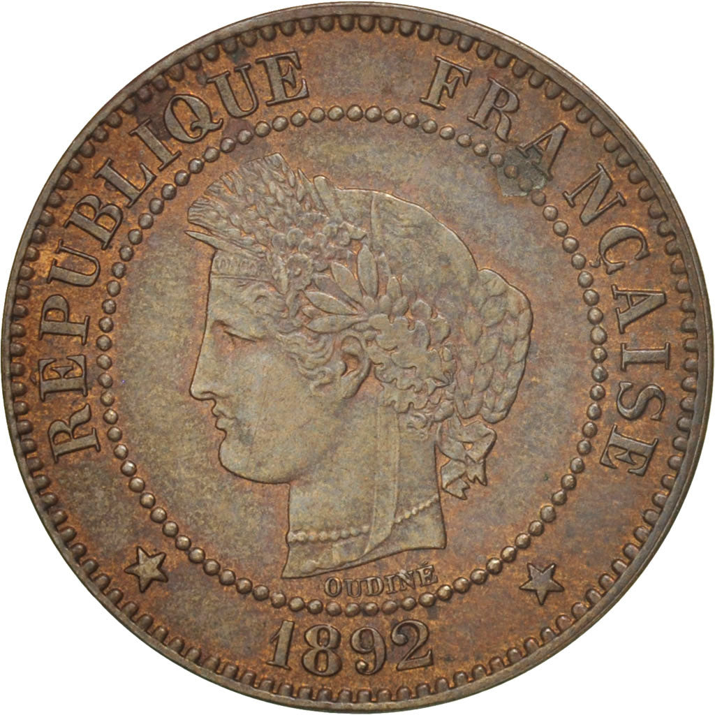 Coin, France, Cérès, 2 Centimes, 1892, Paris, AU(50-53), Bronze, KM:827.1