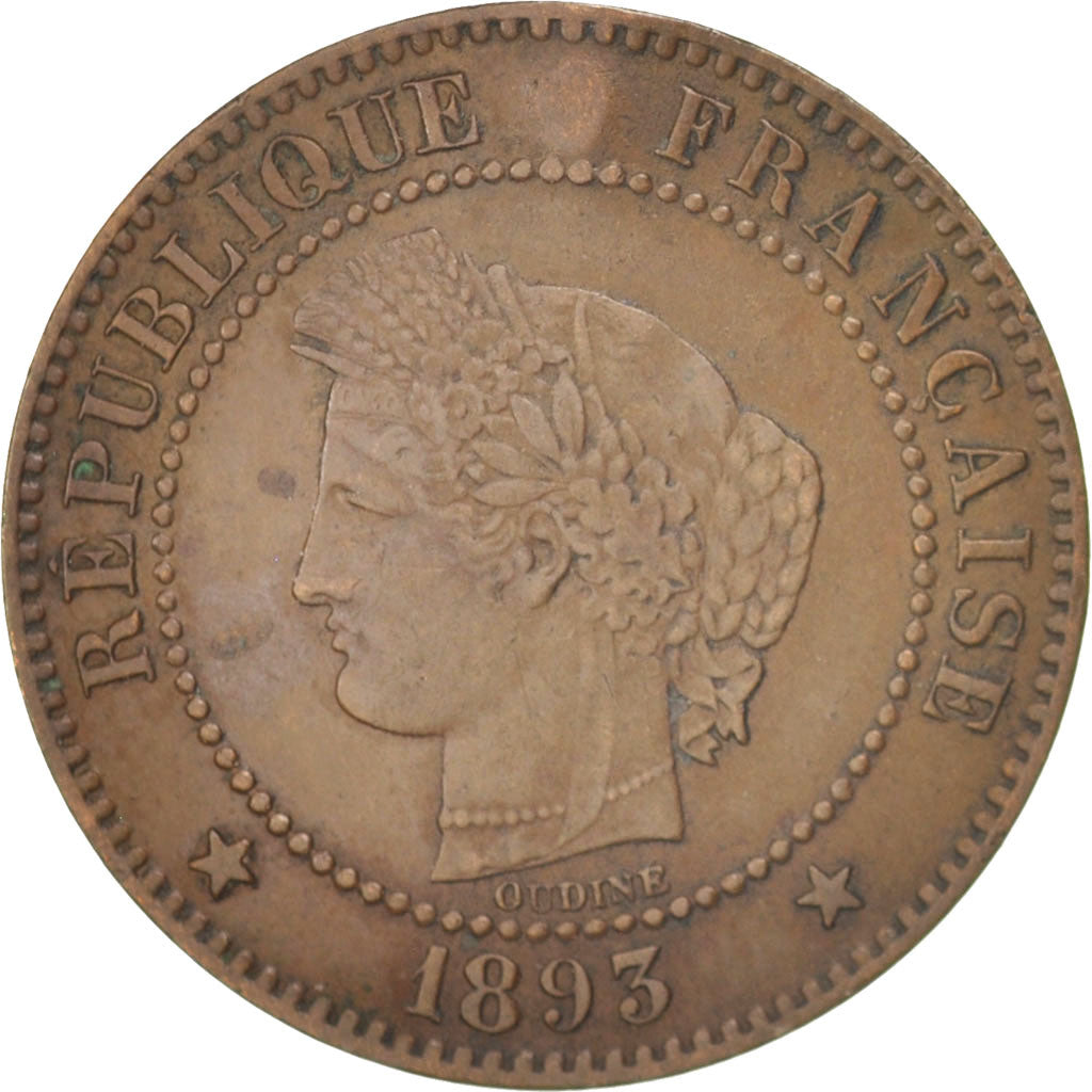 France, Cérès, 2 Centimes, 1893, Paris, VF(30-35), Bronze, KM:827.1