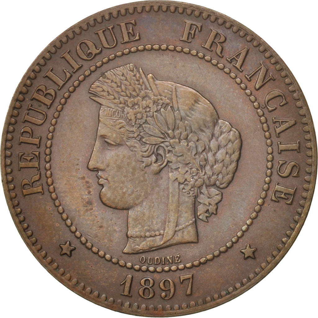 France, Cérès, 5 Centimes, 1897, Paris, TTB+, Bronze, KM:821.1, Gadoury:157a