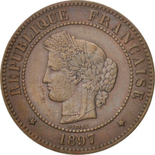 France, Cérès, 5 Centimes, 1897, Paris, TTB+, Bronze, KM:821.1, Gadoury:157a