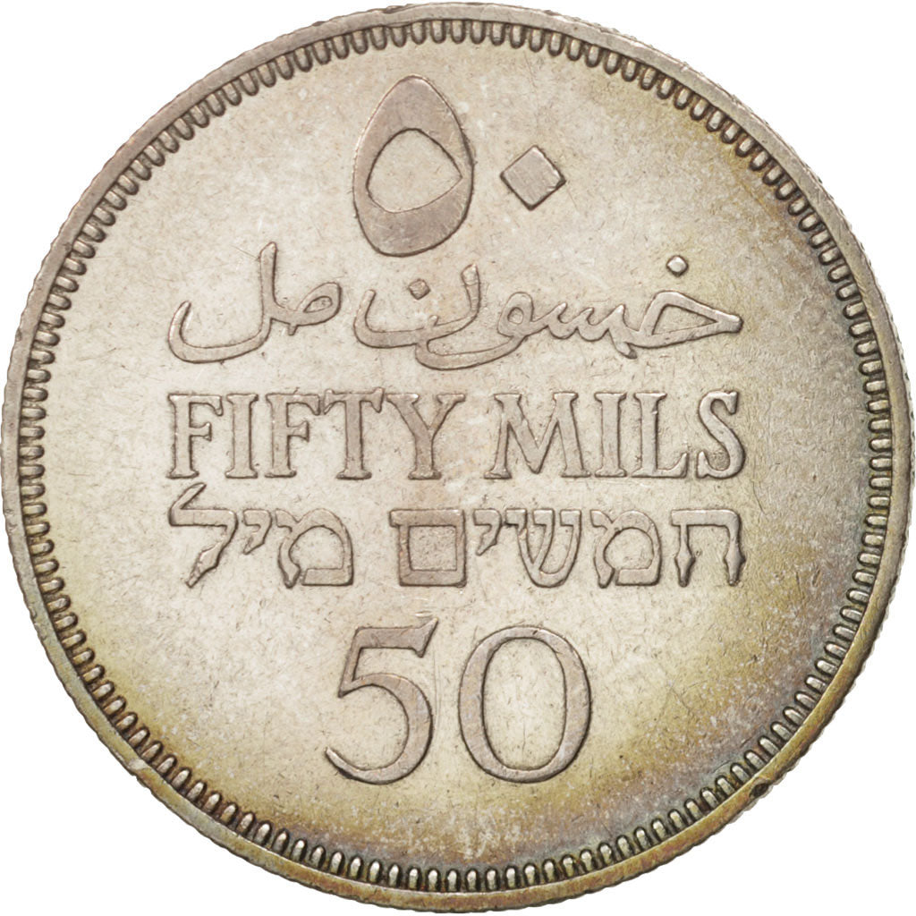 Coin, Palestine, 50 Mils, 1939, AU(50-53), Silver, KM:6