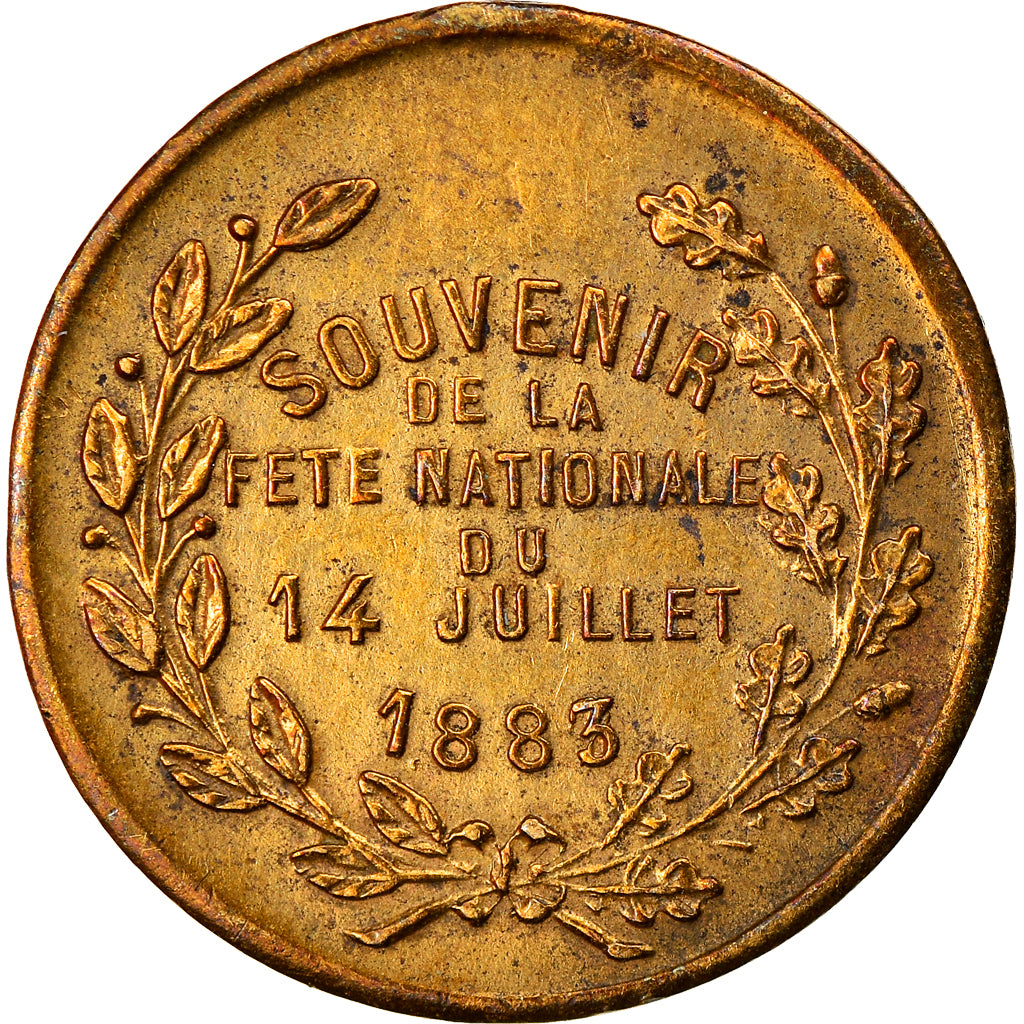 France, Jeton, Souvenir de la Fête Nationale du 14 Juillet, 1883, TTB+, Laiton