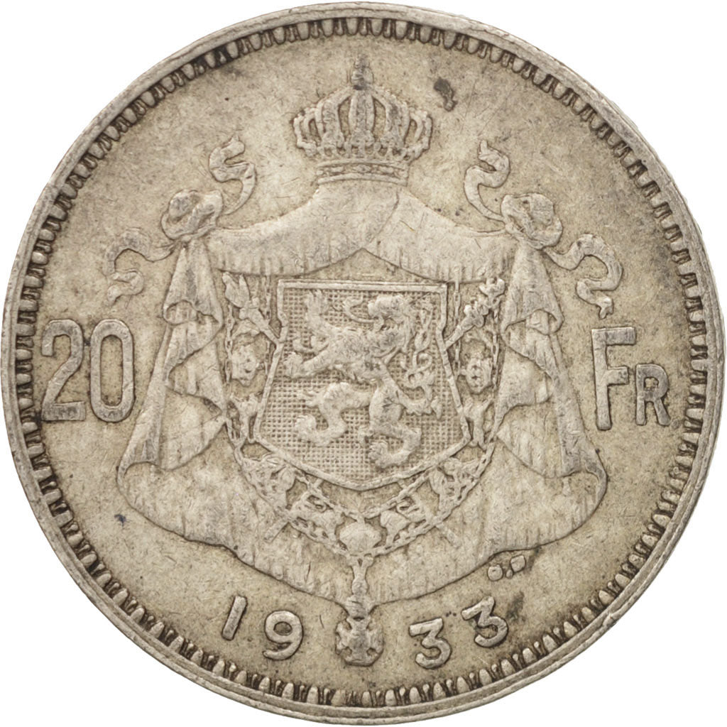 Belgium, 20 Francs, 20 Frank, 1933, EF(40-45), Silver, KM:104.1