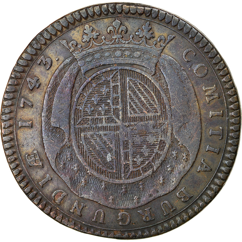 France, Token, Louis XV, Etats de Bourgogne, History, 1743, VF(20-25), Copper