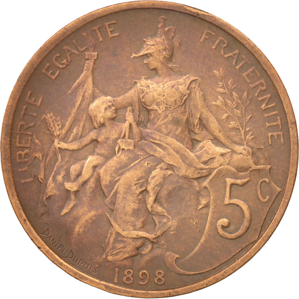 France, Dupuis, 5 Centimes, 1898, Paris, EF(40-45), Bronze, KM:842, Gadoury:165